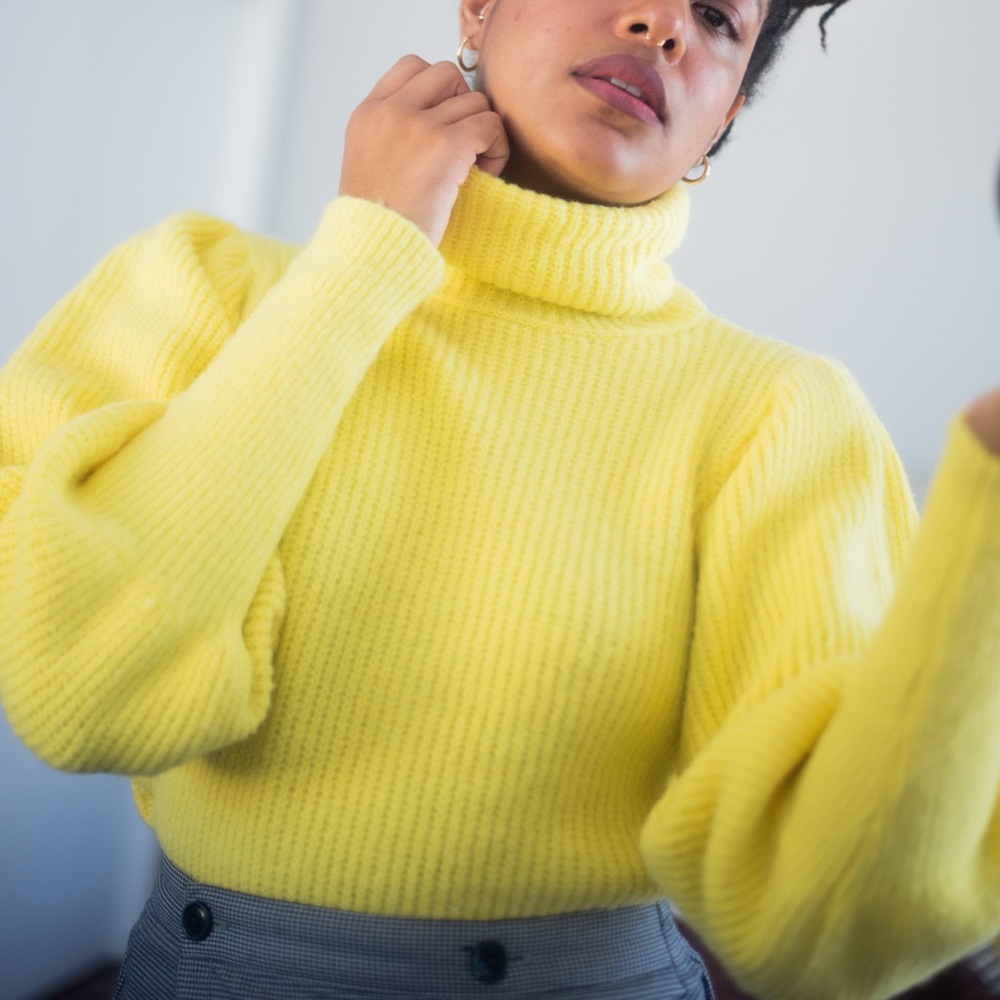 Yellow Bubble Sleeve Sweater